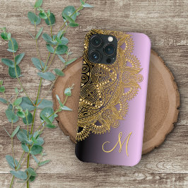 Funda Para iPhone 16 Pro Max Patrón de arte de mandala dorado personalizado en 