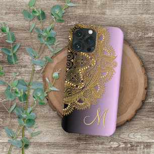 Funda Para iPhone 16 Pro Max Patrón de arte de mandala dorado personalizado en 