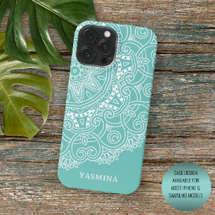 Funda Para iPhone 16 Pro Max Patrón de arte de mandala personalizado en azul te