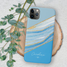 Funda Para iPhone 16 Pro Max Patrón de arte de mármol azul azur brillante ombre
