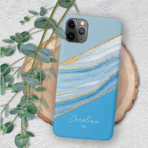 Funda Para iPhone 16 Pro Max Patrón de arte de mármol azul azur brillante ombre