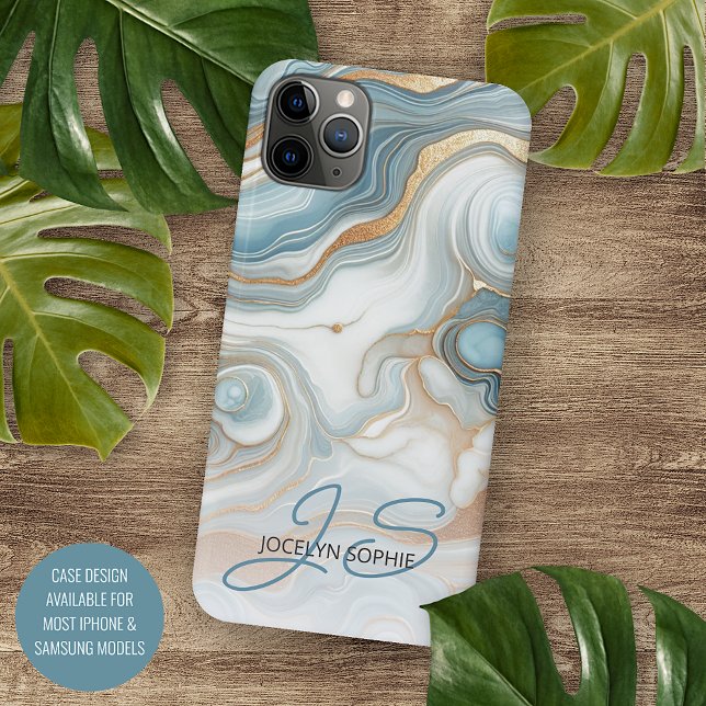 Funda Para iPhone Patrón de arte de mármol azul gris dorado Verde az (Subido por el creador)