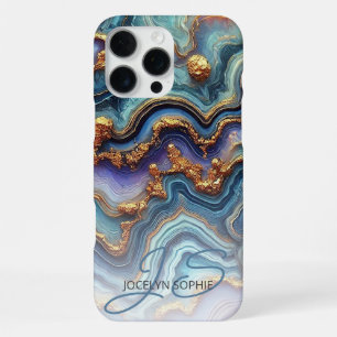Funda Para iPhone 16 Pro Max Patrón de arte de mármol azul púrpura dorado azul