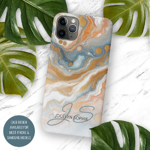 Funda Para iPhone 16 Pro Max Patrón de arte de mármol azul turquesa naranja mel