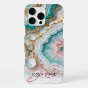 Funda Para iPhone 16 Pro Max Patrón de arte de mármol azul turquesa oscuro rosa