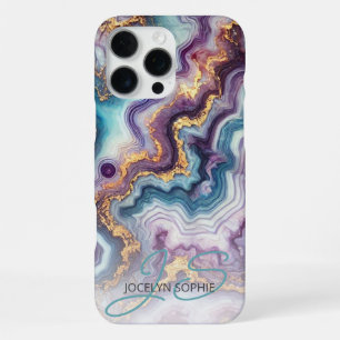 Funda Para iPhone 16 Pro Max Patrón de arte de mármol azul turquesa púrpura osc