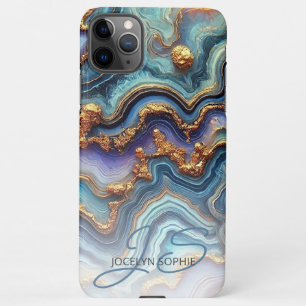 Funda Para iPhone 11Pro Max Patrón de arte de mármol dorado azul oscuro Verde 