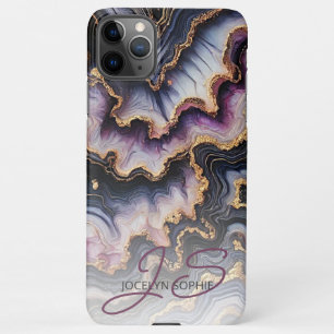 Funda Para iPhone 11Pro Max Patrón de arte de mármol dorado violeta azul negro