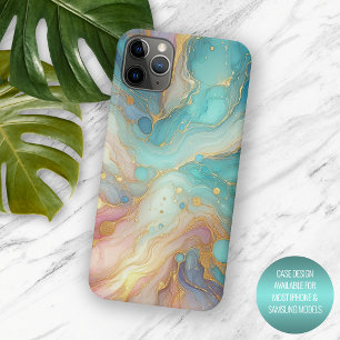 Funda Para iPhone 16 Pro Max Patrón de Arte de Mármol Purpura Rosa Turquesa Aqu