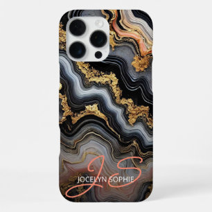 Funda Para iPhone 16 Pro Max Patrón de arte de mármol rosa coral negro blanco d
