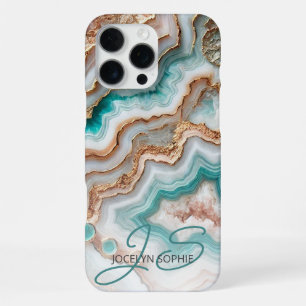Funda Para iPhone 16 Pro Max Patrón de arte de mármol rosa dorado turquesa Aqua