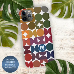 Funda Para iPhone 16 Pro Max Patrón de arte de mediados de siglo en azul oscuro