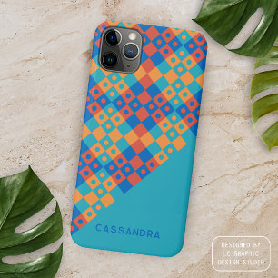 Funda Para iPhone 16 Pro Max Patrón de arte de mediados de siglo en azul teal b