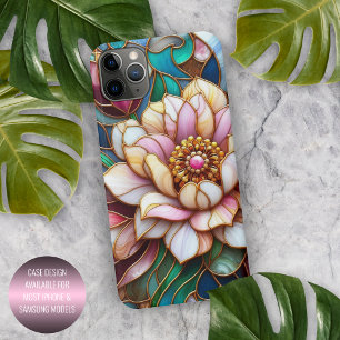 Funda Para iPhone 16 Pro Max Patrón de arte de mosaico floral de vidrio emploma
