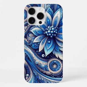 Funda Para iPhone 16 Pro Max Patrón de arte de paisley azul oscuro naval negro