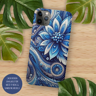 Funda Para iPhone 16 Pro Max Patrón de arte de paisley azul oscuro naval negro