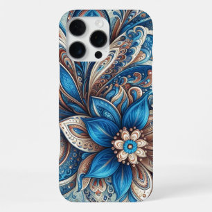 Funda Para iPhone 16 Pro Max Patrón de arte de paisley azul turquesa beige azul