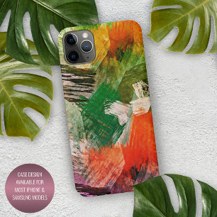 Funda Para iPhone 16 Pro Max Patrón de arte de pinceladas de verde morado naran