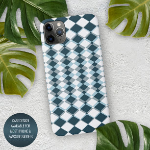 Funda Para iPhone 16 Pro Max Patrón de arte en mosaico de cuadrados grises azul