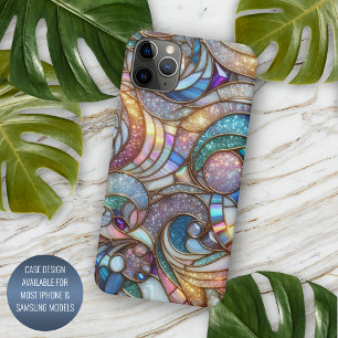 Funda Para iPhone 16 Pro Max Patrón de arte floral de vidrio emplomado abstract