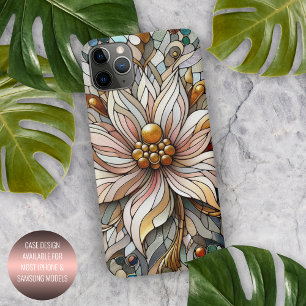 Funda Para iPhone 16 Pro Max Patrón de Arte Floral de Vidrio Emplomado Clásico