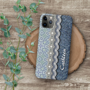 Funda Para iPhone 16 Pro Max Patrón de arte floral en mosaico verde menta azul 