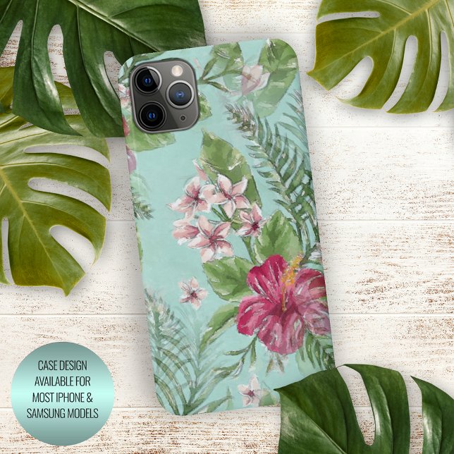 Funda Para iPhone Patrón de arte floral rosa azul turquesa Aqua (Subido por el creador)