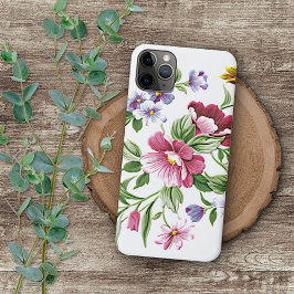 Funda Para iPhone 11Pro Max Patrón de arte floral verde púrpura violeta rosada