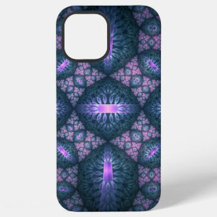 Funda Para iPhone 12 Pro Max Patrón de arte fractal 3D turquesa púrpura rosa