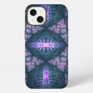 Patrón de arte fractal 3D turquesa púrpura rosa