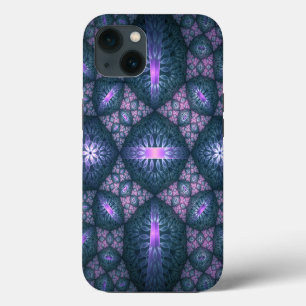 Patrón de arte fractal 3D turquesa rosa púrpura