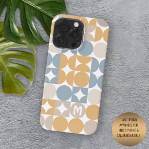 Funda Para iPhone 16 Pro Max Patrón de arte retro azul gris taupe mostaza perso