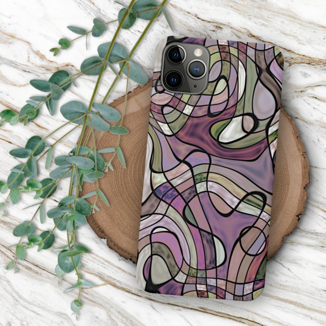 Funda Para iPhone Patrón de arte retro violeta púrpura gris negro (Subido por el creador)
