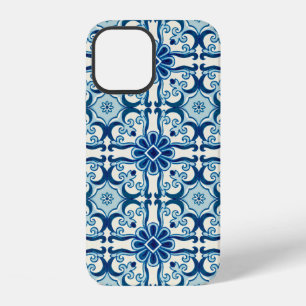 Funda Para iPhone 12 Patrón de baldosas florales azules de azulejos por