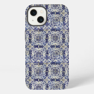 Patrón de baldosas geométricas azules blancas vint