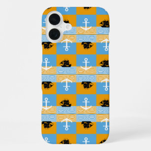 Funda Para iPhone 16 Plus Patrón de barco de vela y ancla