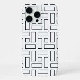 Funda Para iPhone 16 Pro Max Patrón de bloque lineal en blanco y negro - Blanco