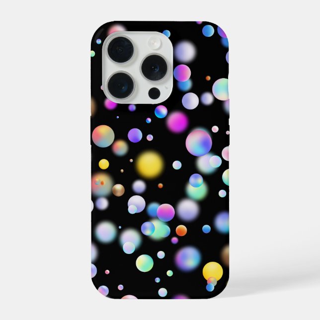 Funda Para iPhone Patrón de bolas flotantes 3D. Fondo negro (Reverso )