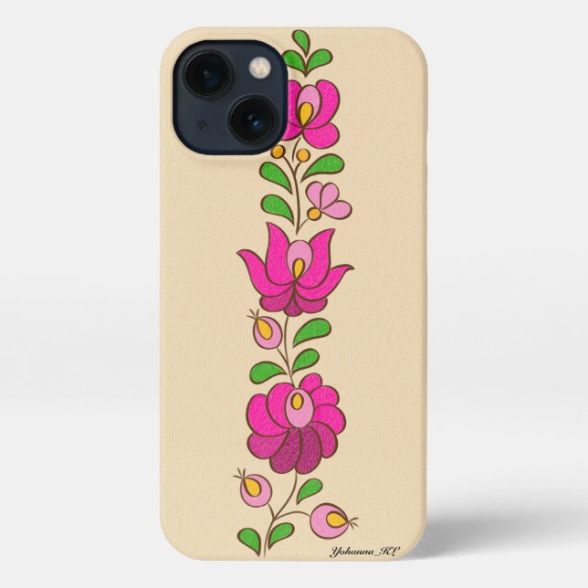 Funda Para iPhone Patrón de bordado húngaro, "Matyó" - rosa (Reverso )