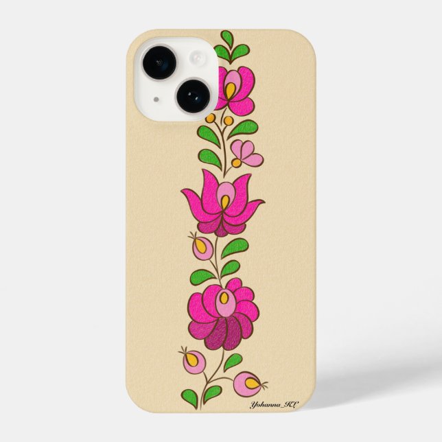 Funda Para iPhone Patrón de bordado húngaro, "Matyó" - rosa (Reverso )