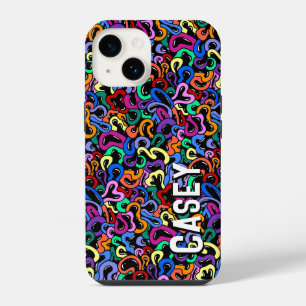 Funda Para iPhone 14 Patrón de Burbujas Coloridas con Monograma y Prime