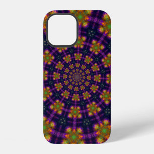 Funda Para iPhone 12 Patrón de Caleidoscopio de Púrpura Real y Dorado