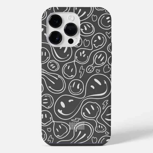 Funda Para iPhone Patrón de cara sonriente sonriente oscuro (Reverso )