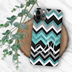 Funda Para iPhone 16 Pro Max Patrón de cebra plateado turquesa azul negro perso