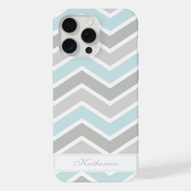 Funda Para iPhone Patrón de cheurón de zigzag azul y gris (Reverso )