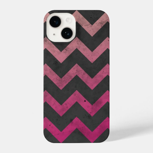 Funda Para iPhone Patrón de chevlán gris oscuro rosa magenta (Reverso )