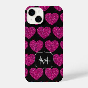 Funda Para iPhone 14 Patrón de chismes de corazón rosado caliente Monog