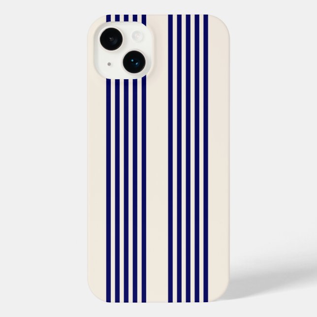 Funda Para iPhone Patrón de cinco rayas azul marino y beige (Reverso )