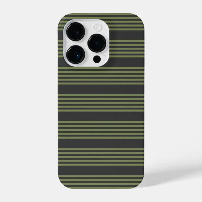 Funda Para iPhone Patrón de cinco rayas de oliva verde y carbón vege (Reverso )
