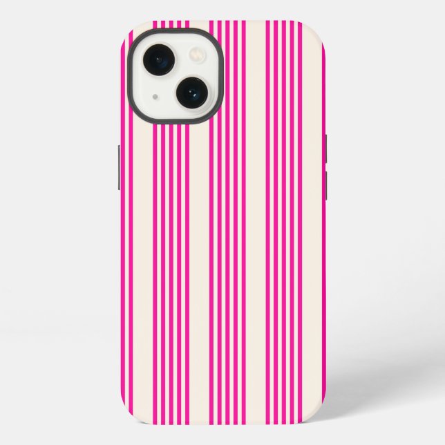 Funda Para iPhone Patrón de cinco rayas fucsia y beige (Reverso )
